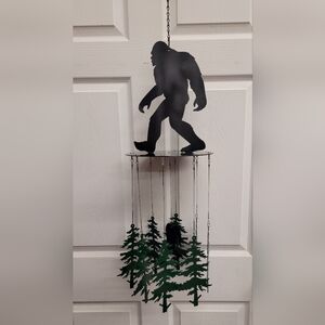 Sasquatch Metal Art with Green Trees